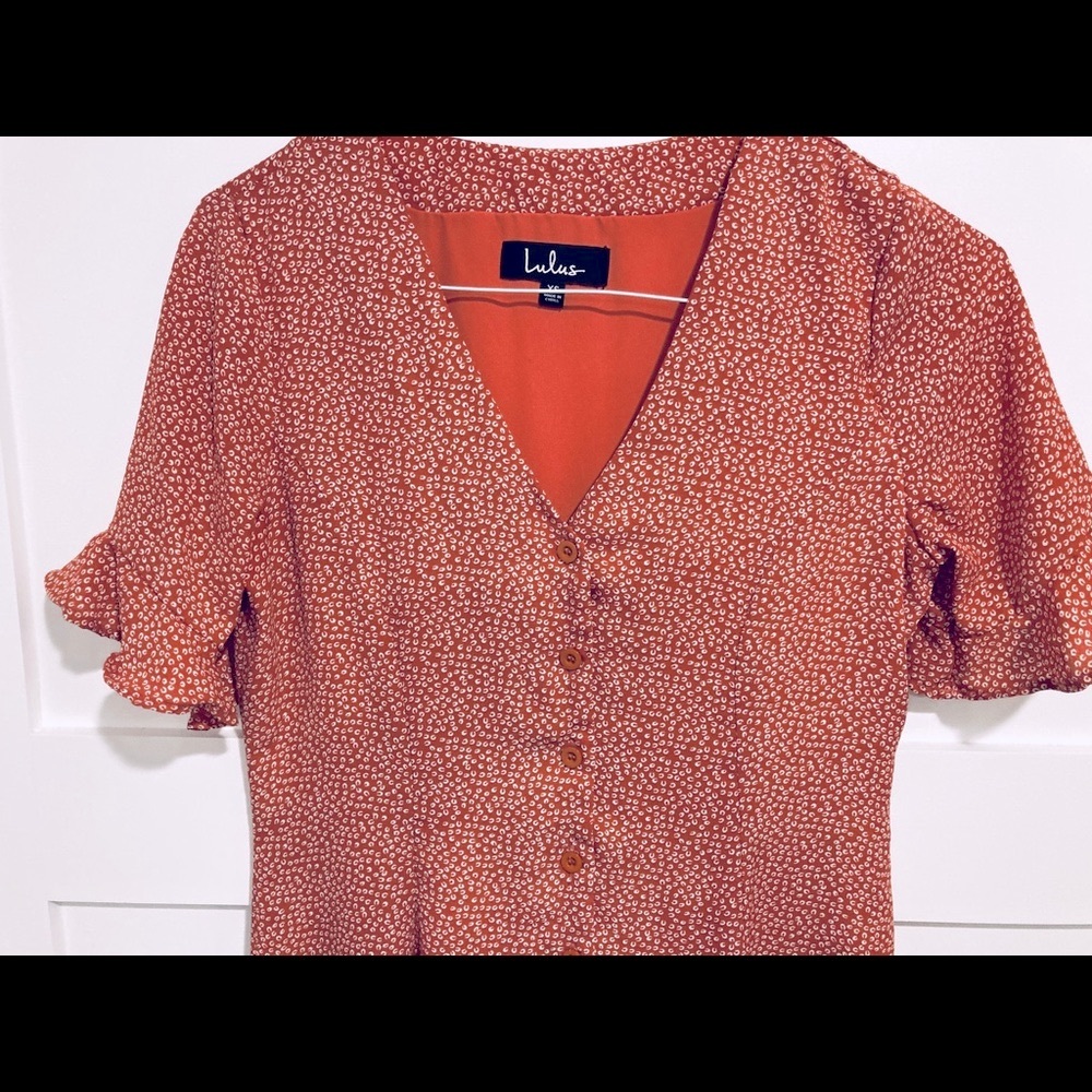 Nwot Castana Rust Red Print Button-Up Dress Xs - image 3